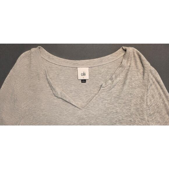 Cabi Womens Large Gray Ribbed Simple Tee Long Sleeve V Neck Stretch Top 4196 - Picture 3 of 7